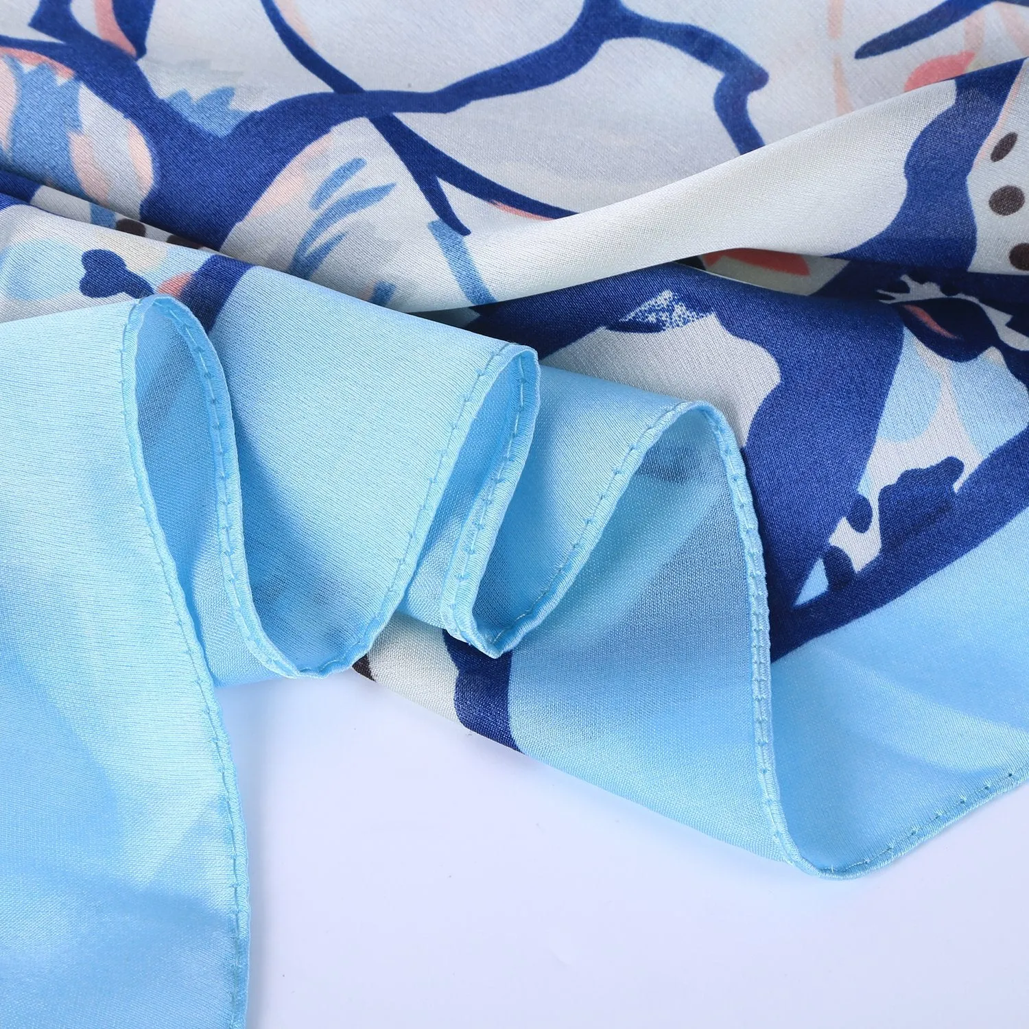 Long Silk Feel Satin Scarf Pink and Blue Theme Floral Print LAT109