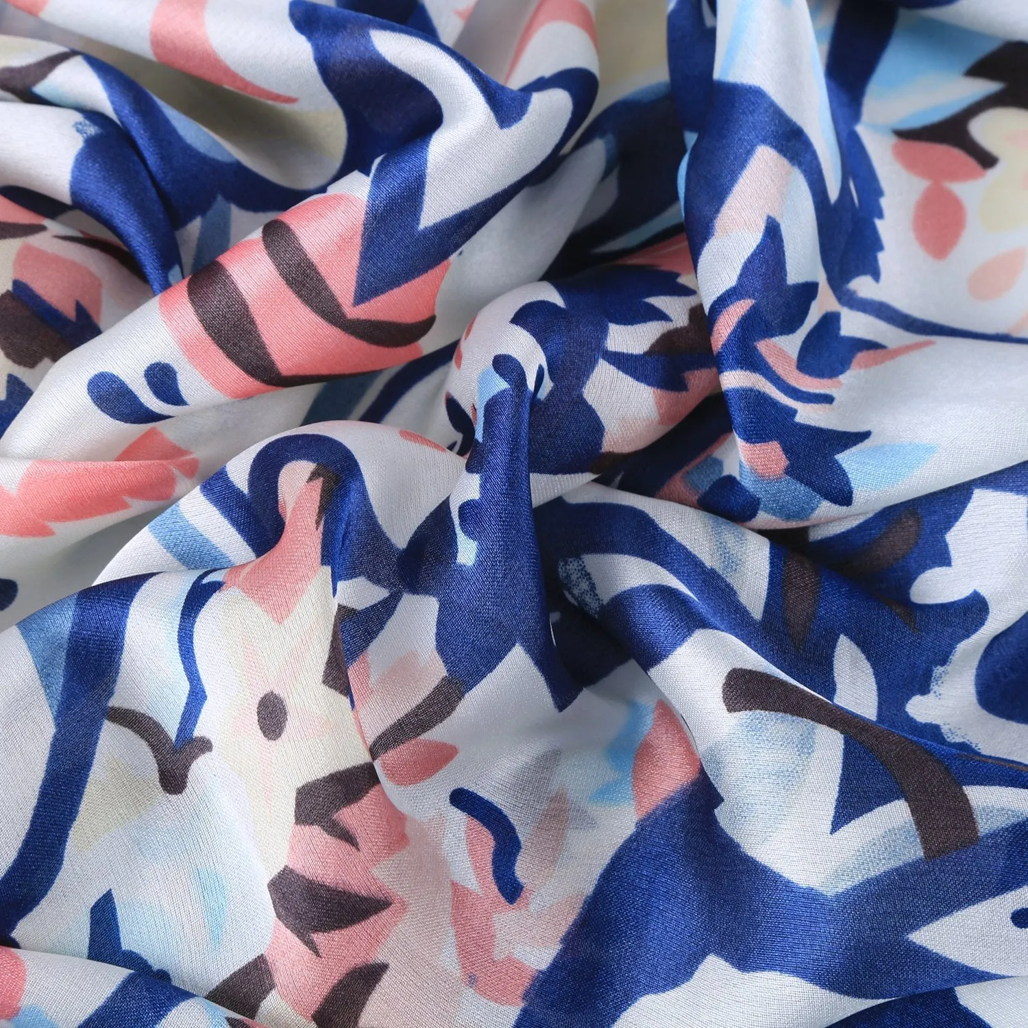 Long Silk Feel Satin Scarf Pink and Blue Theme Floral Print LAT109