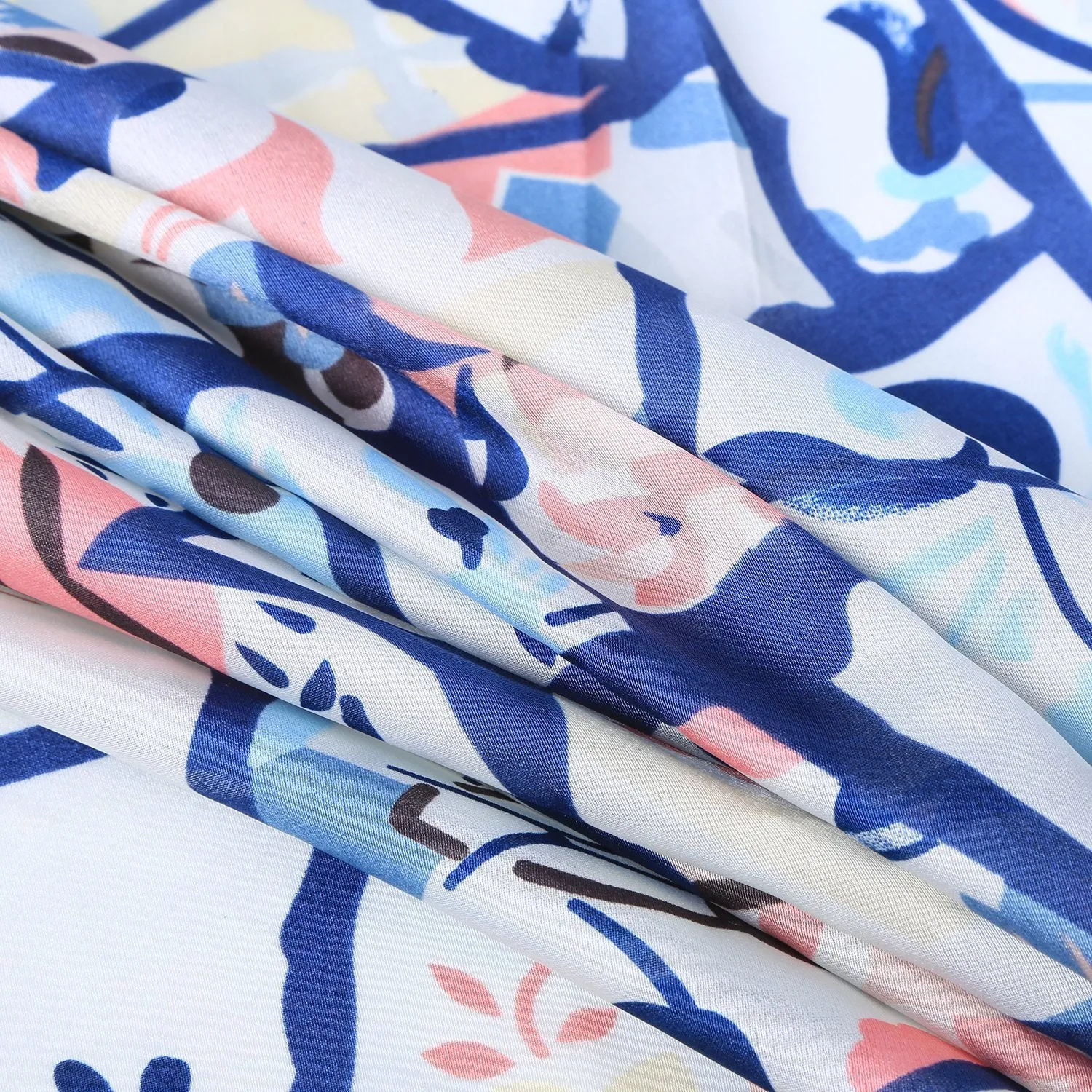 Long Silk Feel Satin Scarf Pink and Blue Theme Floral Print LAT109