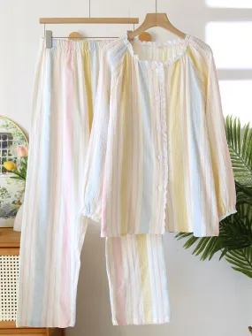 Long Sleeve Colorful Striped Pajama Set