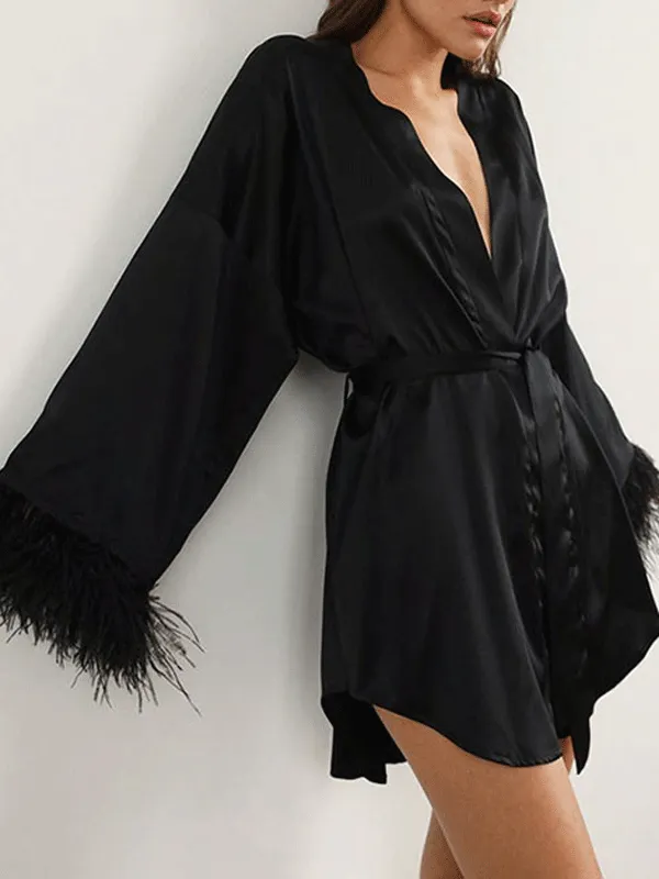 Long Sleeve Satin Cardigan Bathrobe Pajamas