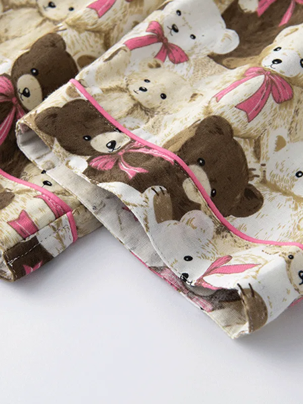 Long Sleeve Teddy Bear Print Pajama Set