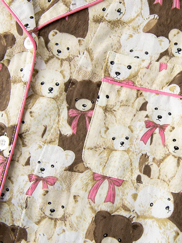 Long Sleeve Teddy Bear Print Pajama Set