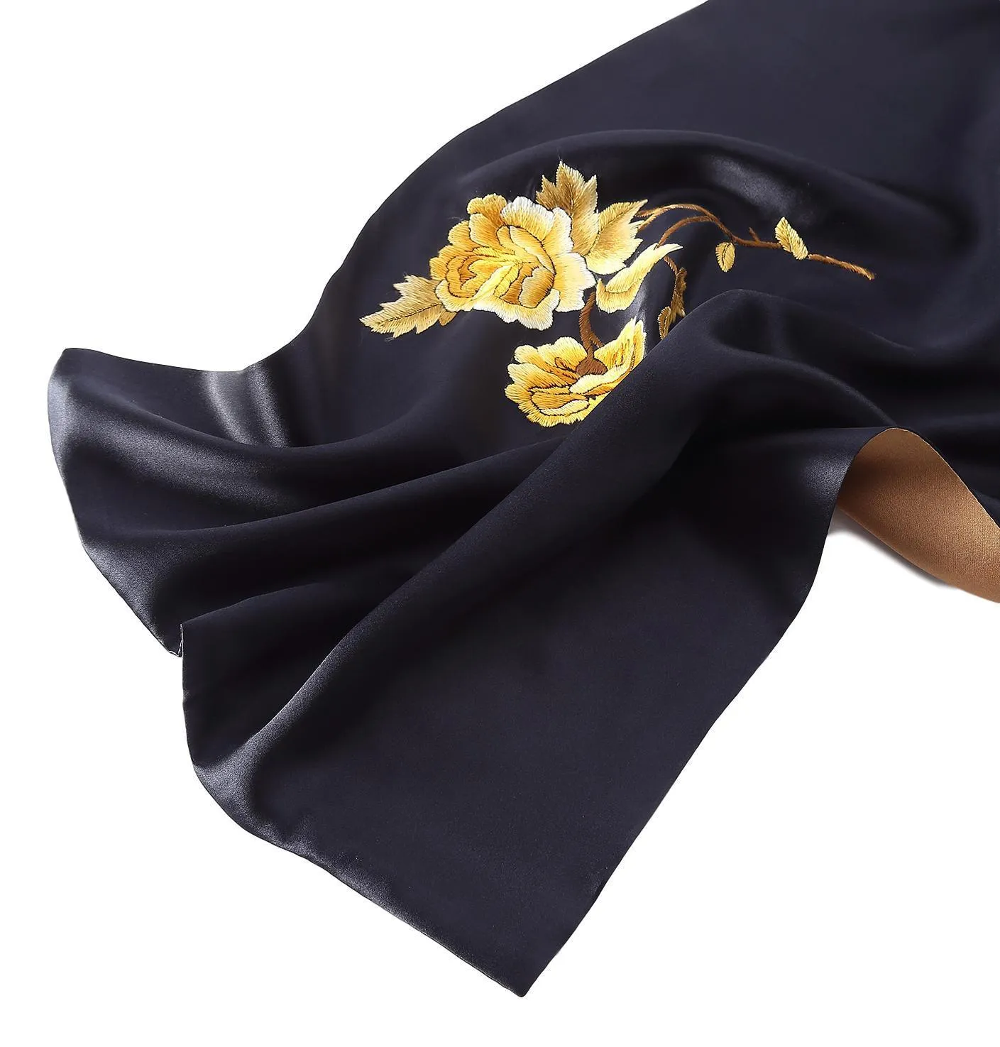 Luxurious Extra Heavy Charmeuse Silk Scarf with Hand Embroidery EMB001