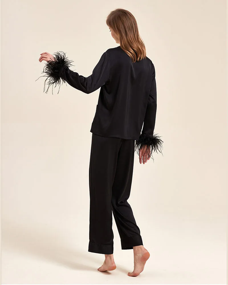 Luxury Detachable Ostrich-Feather Ice Silk Pajama