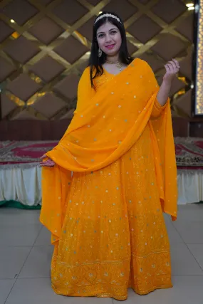 Marigold Glow Georgette Dress with Dupatta