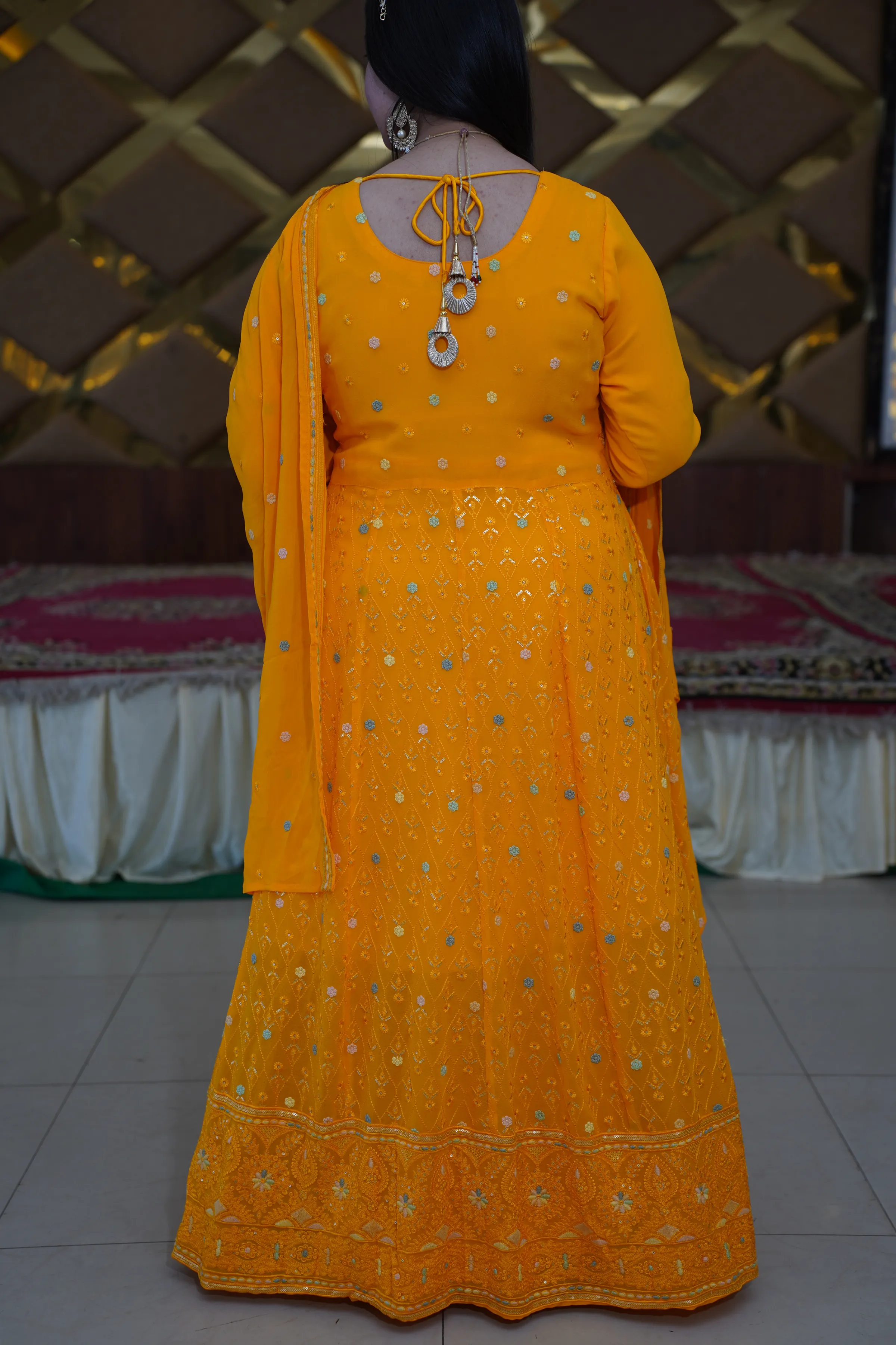 Marigold Glow Georgette Dress with Dupatta