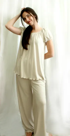 MARY Short Sleeve Raglan Long Top & Long Pant Supima Cotton Micro Modal Pajama Set