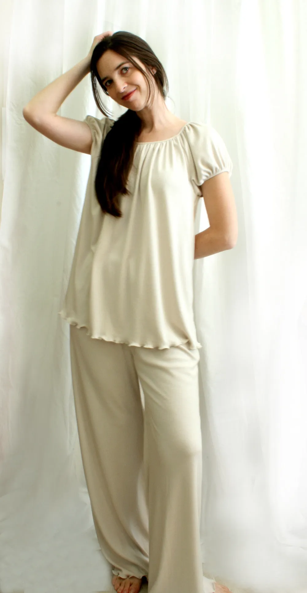 MARY Short Sleeve Raglan Long Top & Long Pant Supima Cotton Micro Modal Pajama Set