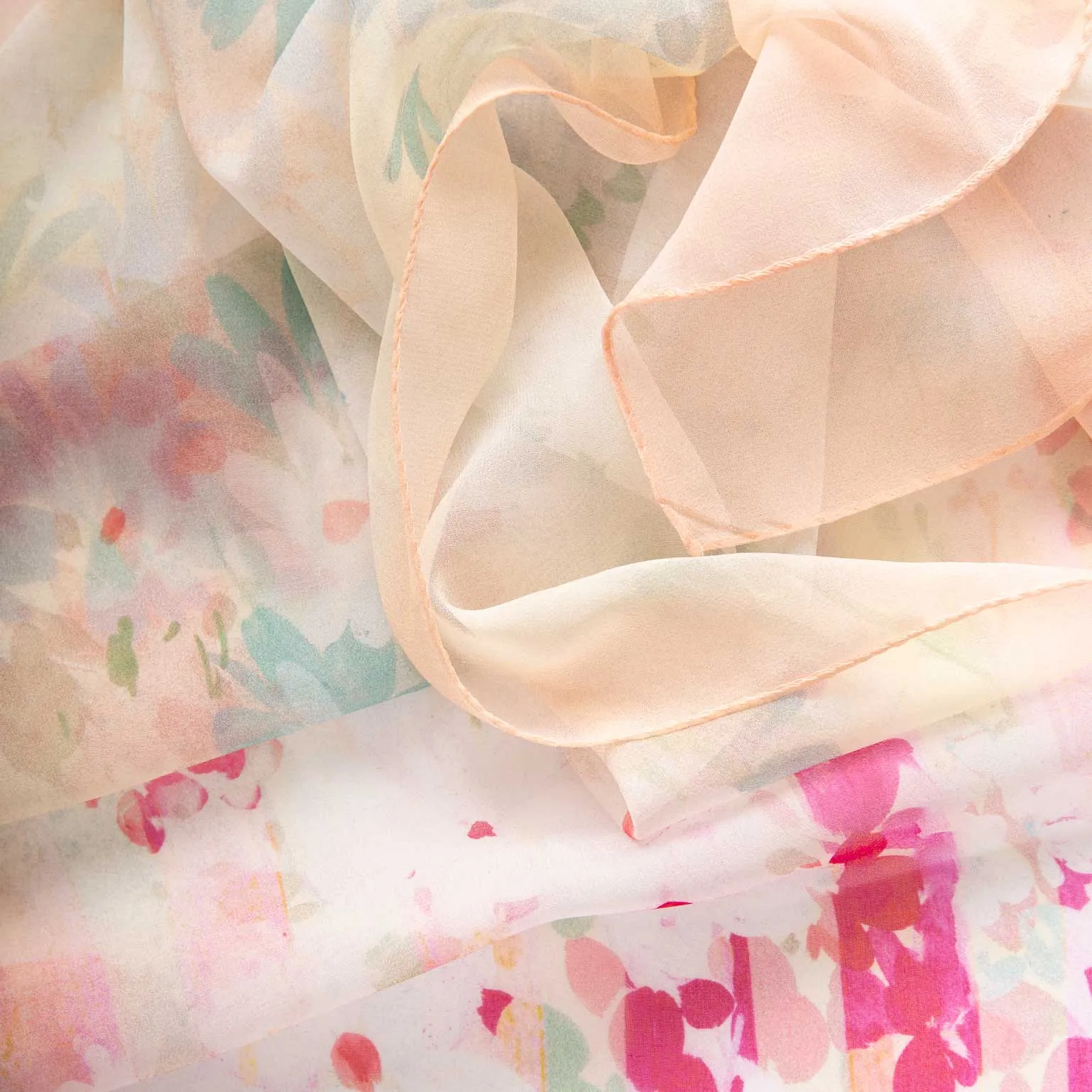 Meadow - Long Sheer Silk Scarf - Salmon Pink