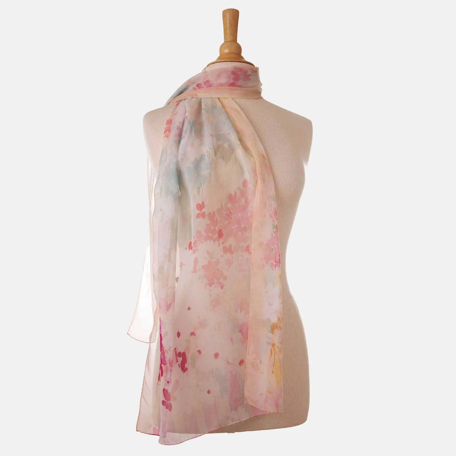 Meadow - Long Sheer Silk Scarf - Salmon Pink