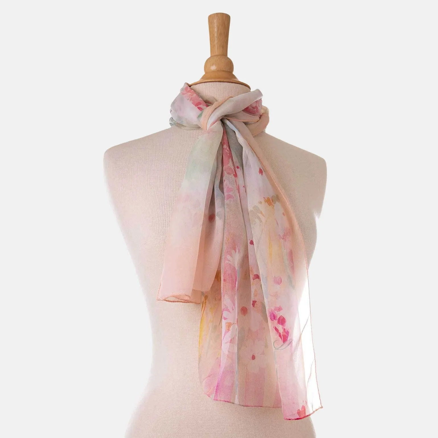 Meadow - Long Sheer Silk Scarf - Salmon Pink