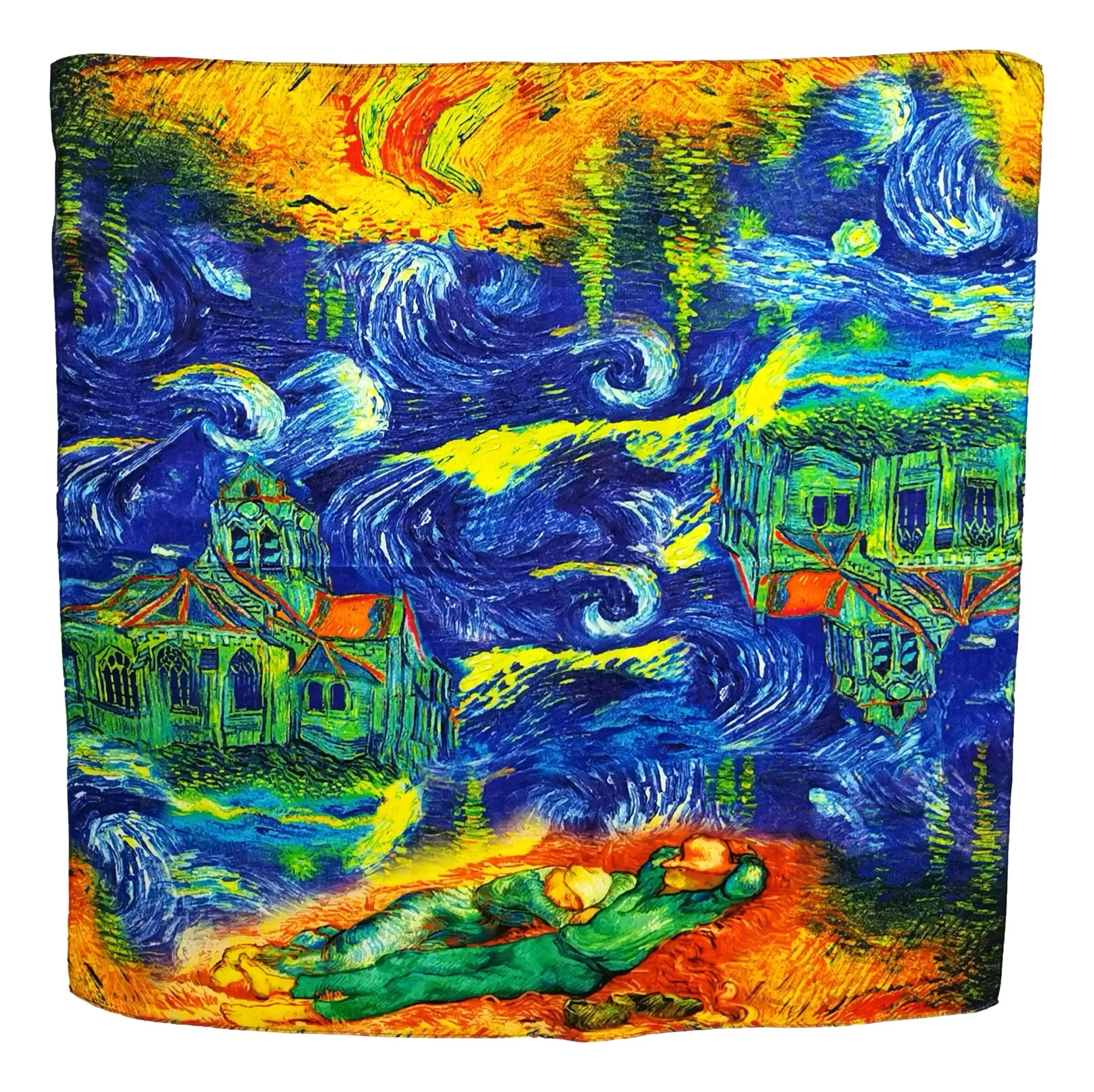 Mid-Sized Square Silk Scarf Blue Theme Starry Night by Van Gogh ZFD234