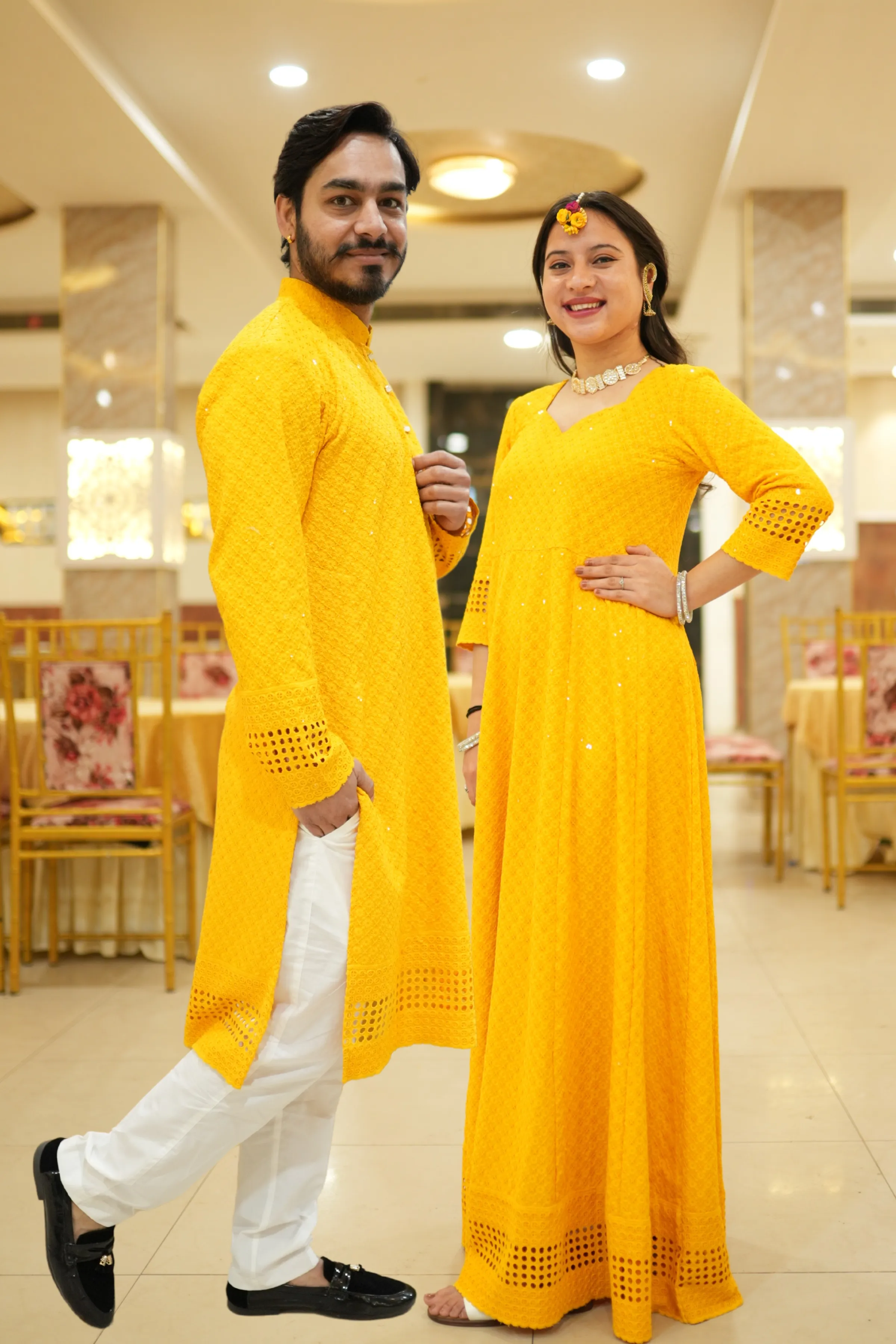 Mustard Gold Sequined Couple Dress