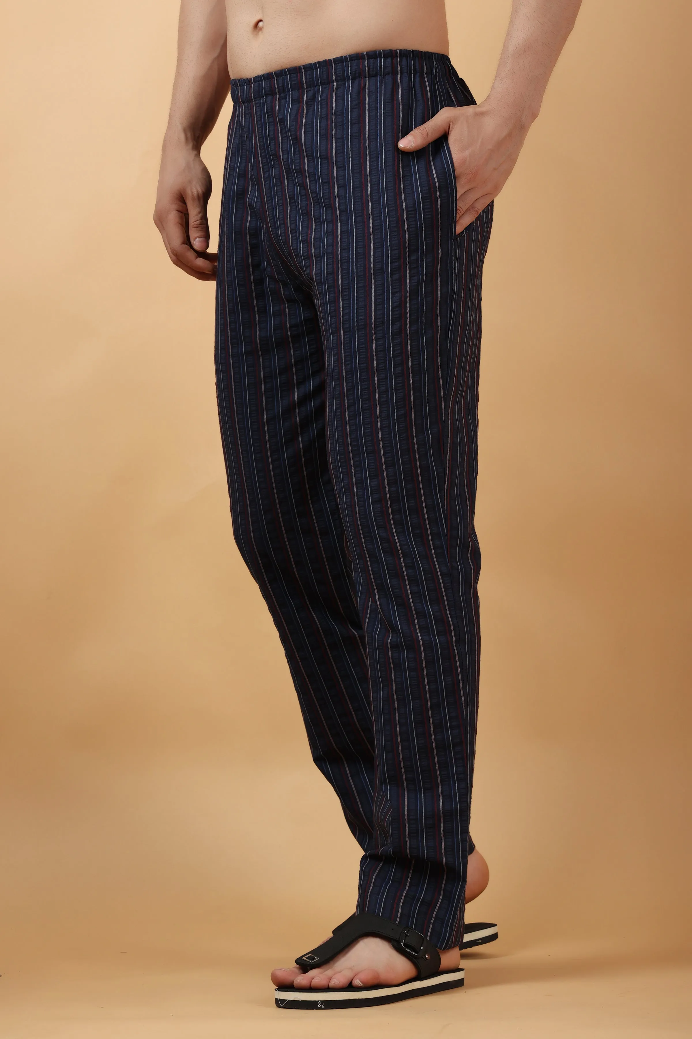 Navy Striped Cotton Dobby Pajama