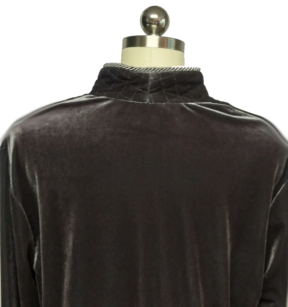 *NEW - DIAMOND TEA LUXURIOUS ZIP UP FRONT VELOUR ROBE IN TITANIUM - SIZE LARGE - #3