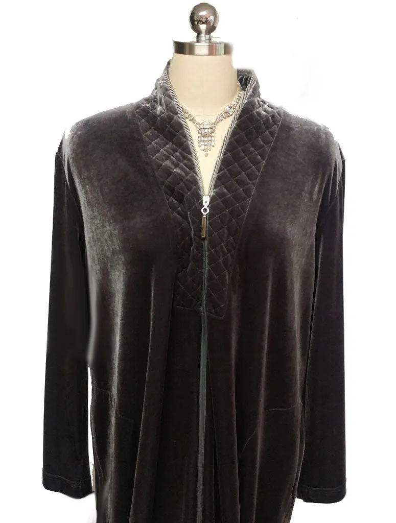 *NEW - DIAMOND TEA LUXURIOUS ZIP UP FRONT VELOUR ROBE IN TITANIUM - SIZE LARGE - #3