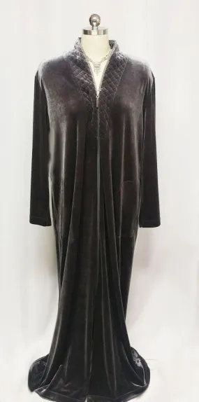 *NEW - DIAMOND TEA LUXURIOUS ZIP UP FRONT VELOUR ROBE IN TITANIUM - SIZE LARGE - #3