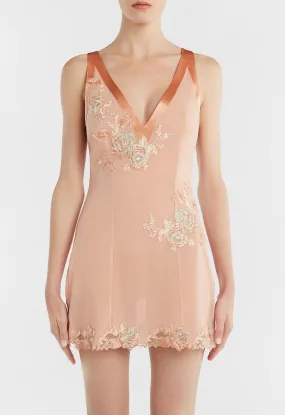 Nude Babydoll in Silk Georgette and Embroidered Tulle