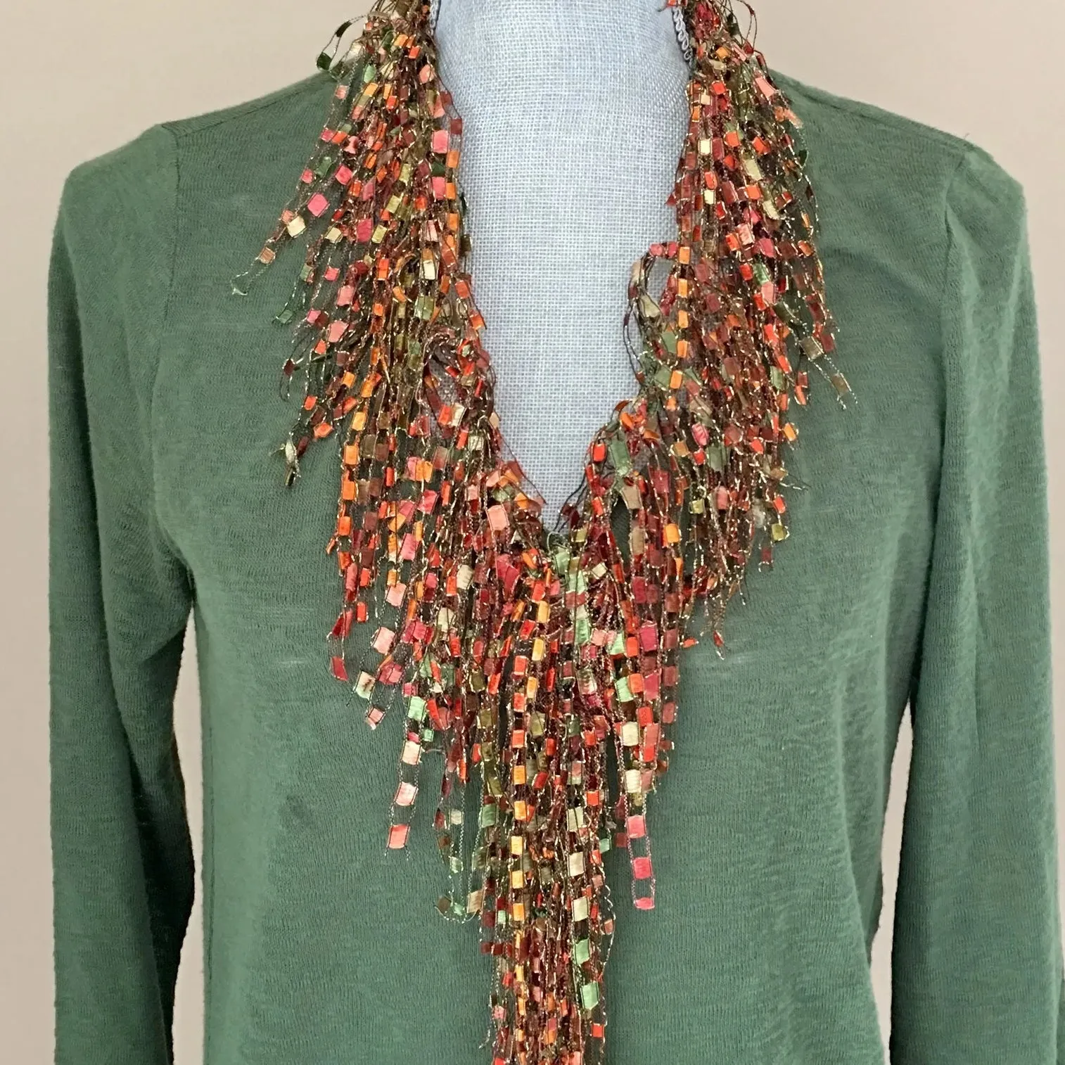 Orange Green Scarf Necklace