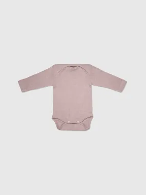 organic cotton, merino wool and silk long-sleeved onesie in dusty rose - baby/toddler