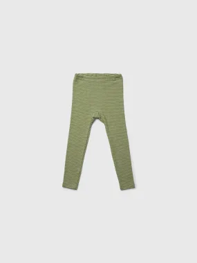 organic merino wool and silk kids leggings - green/natural stripe