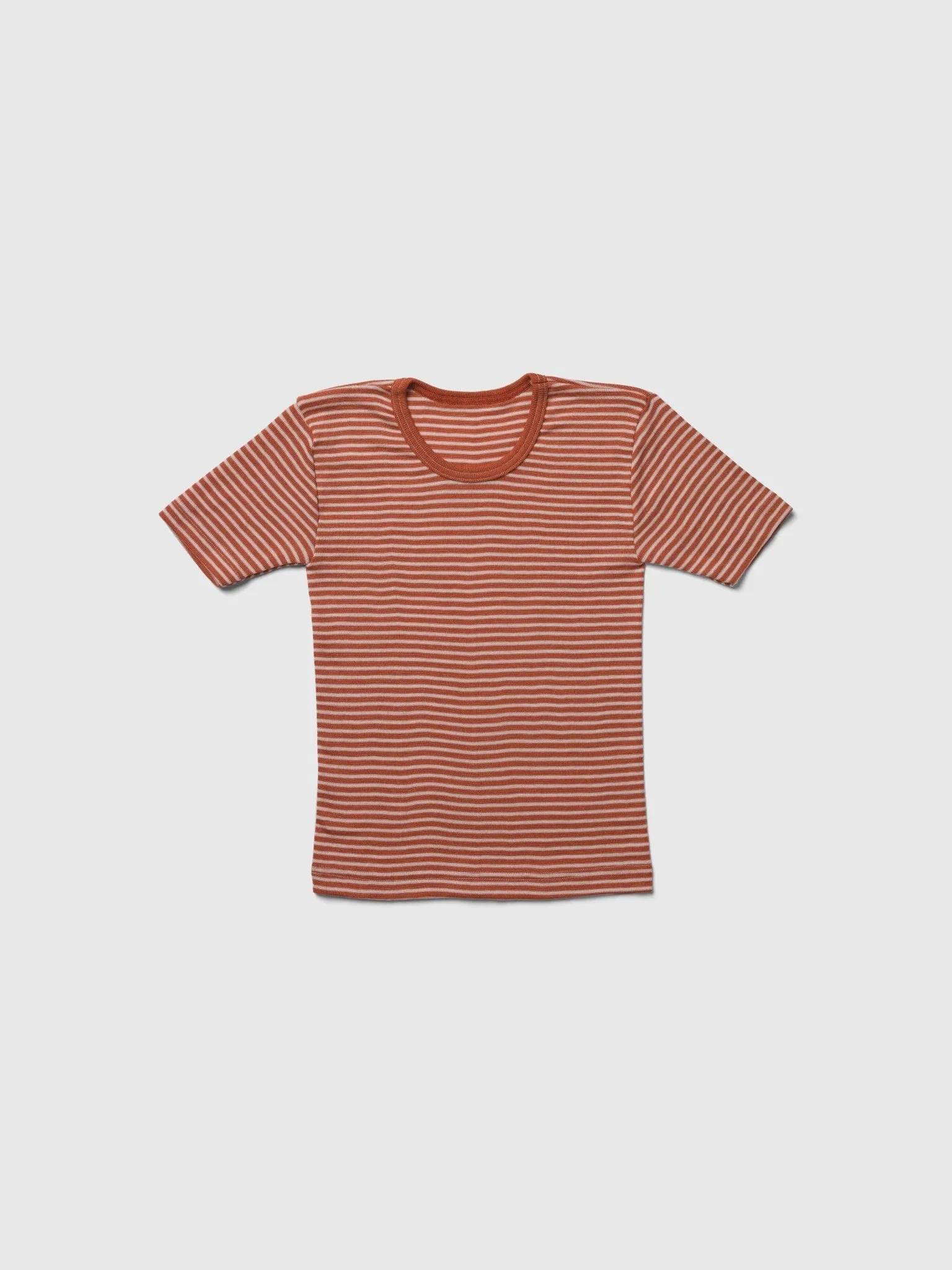 organic merino wool and silk kids t-shirt - orange/natural stripe