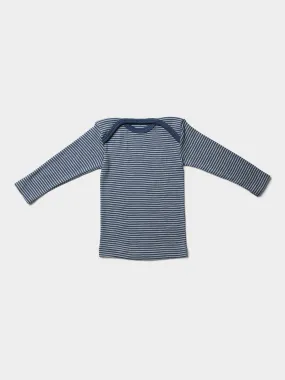 organic merino wool and silk shirt in navy/natural stripe - baby/toddler