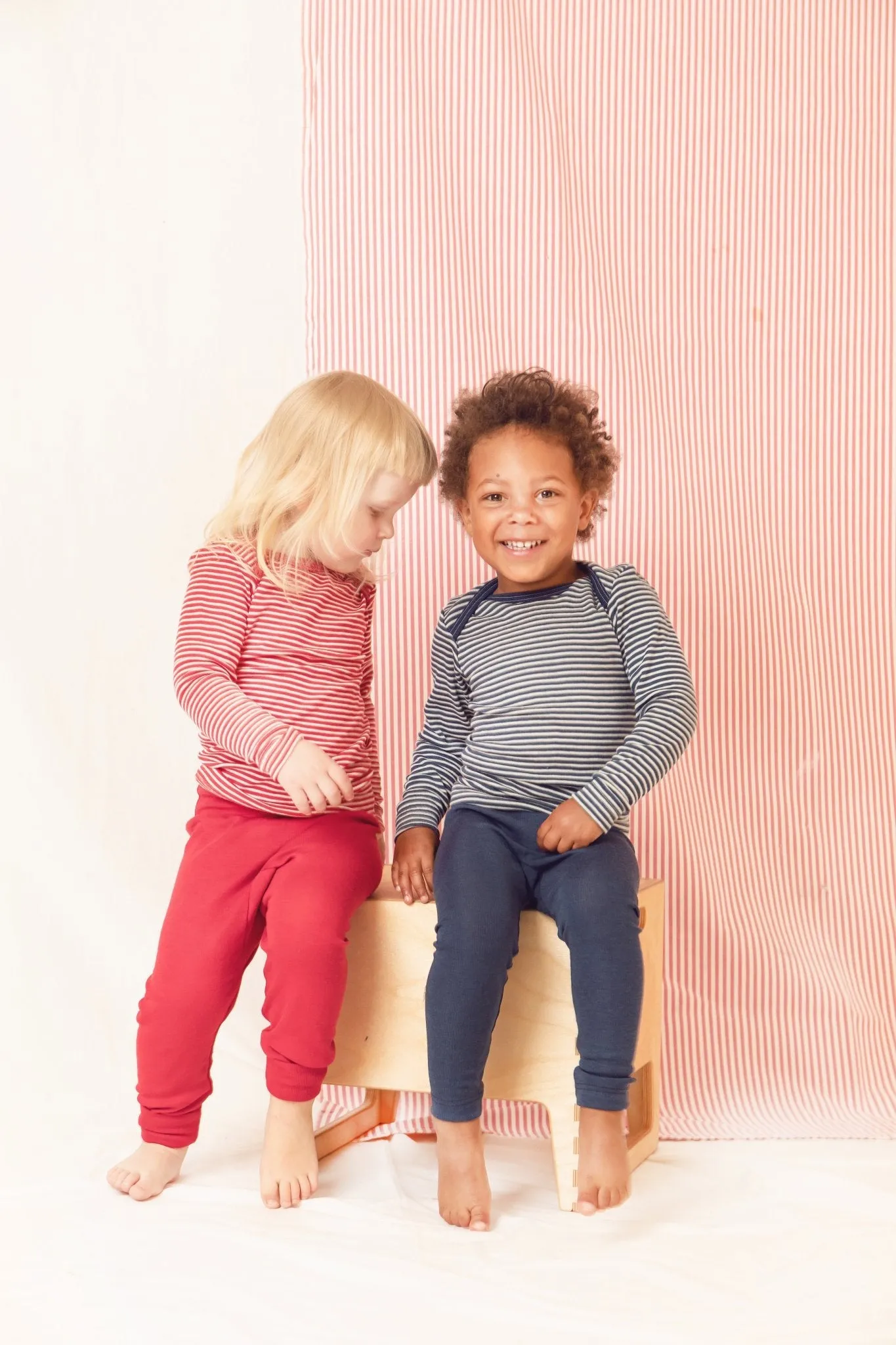 organic merino wool and silk shirt in red/natural stripe - baby/toddler