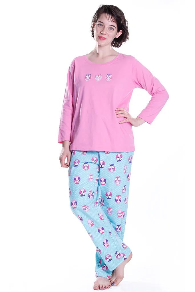 Owl Print Flannel Pajama Set