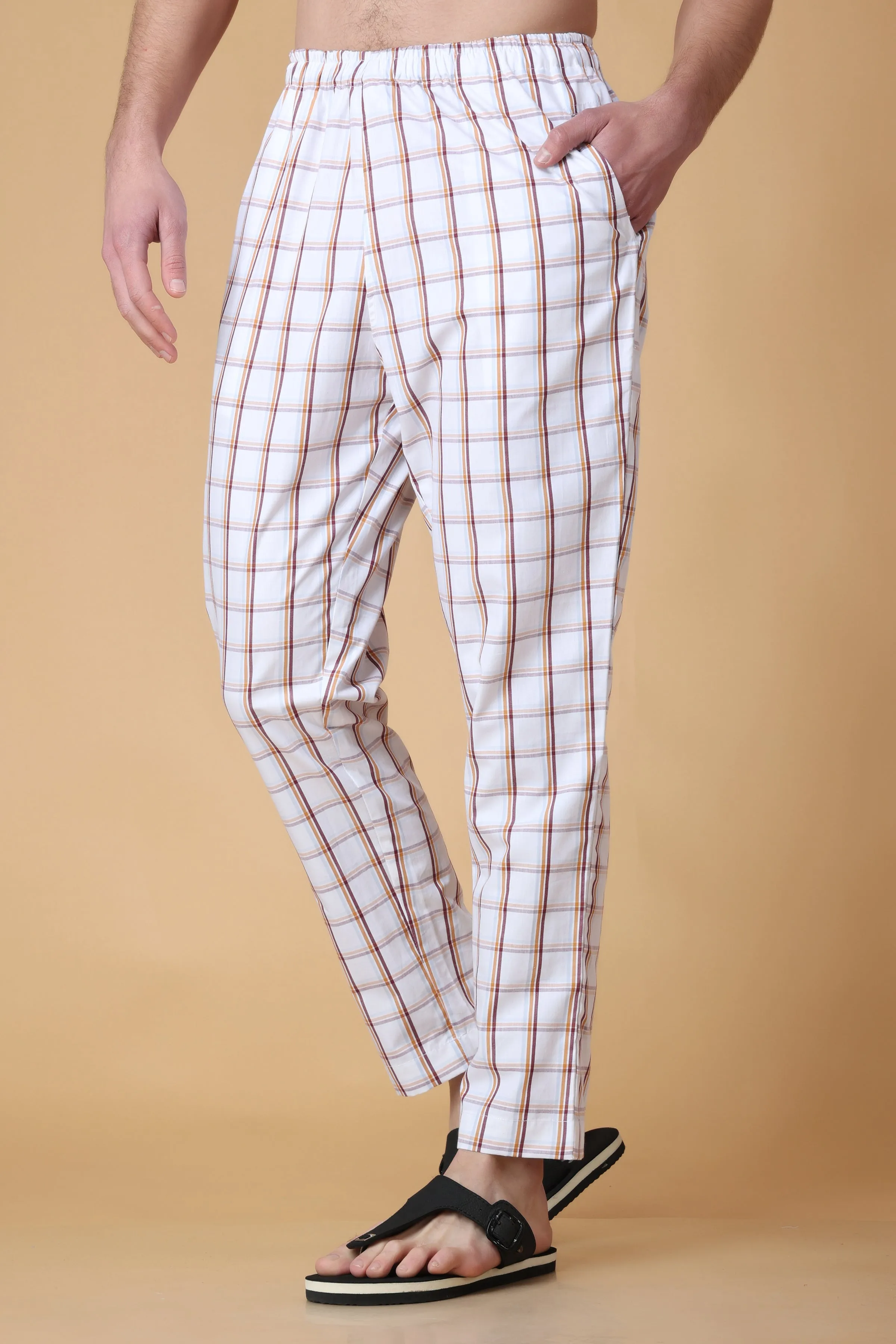 Peach Checked Cotton Pajama Pants