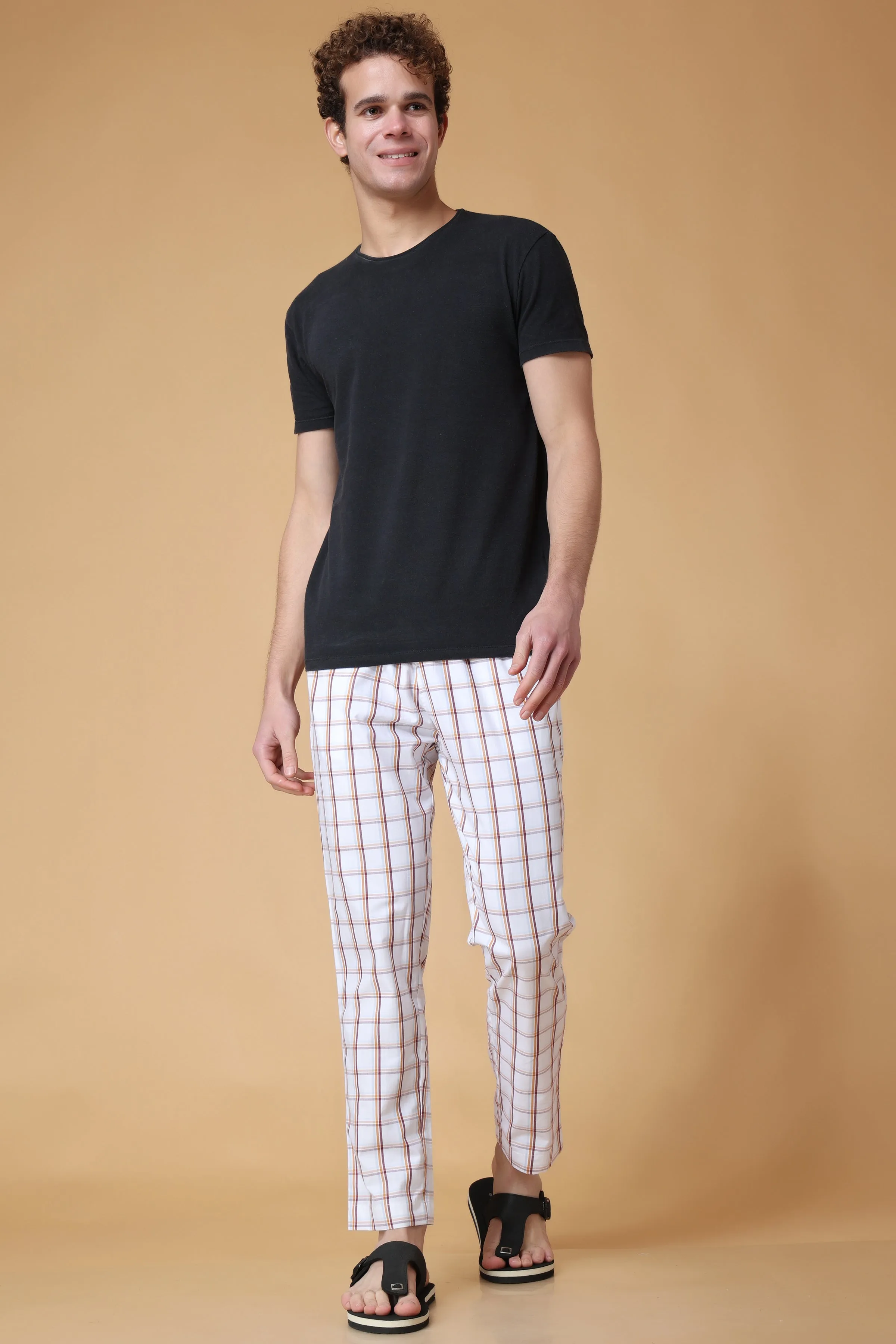 Peach Checked Cotton Pajama Pants