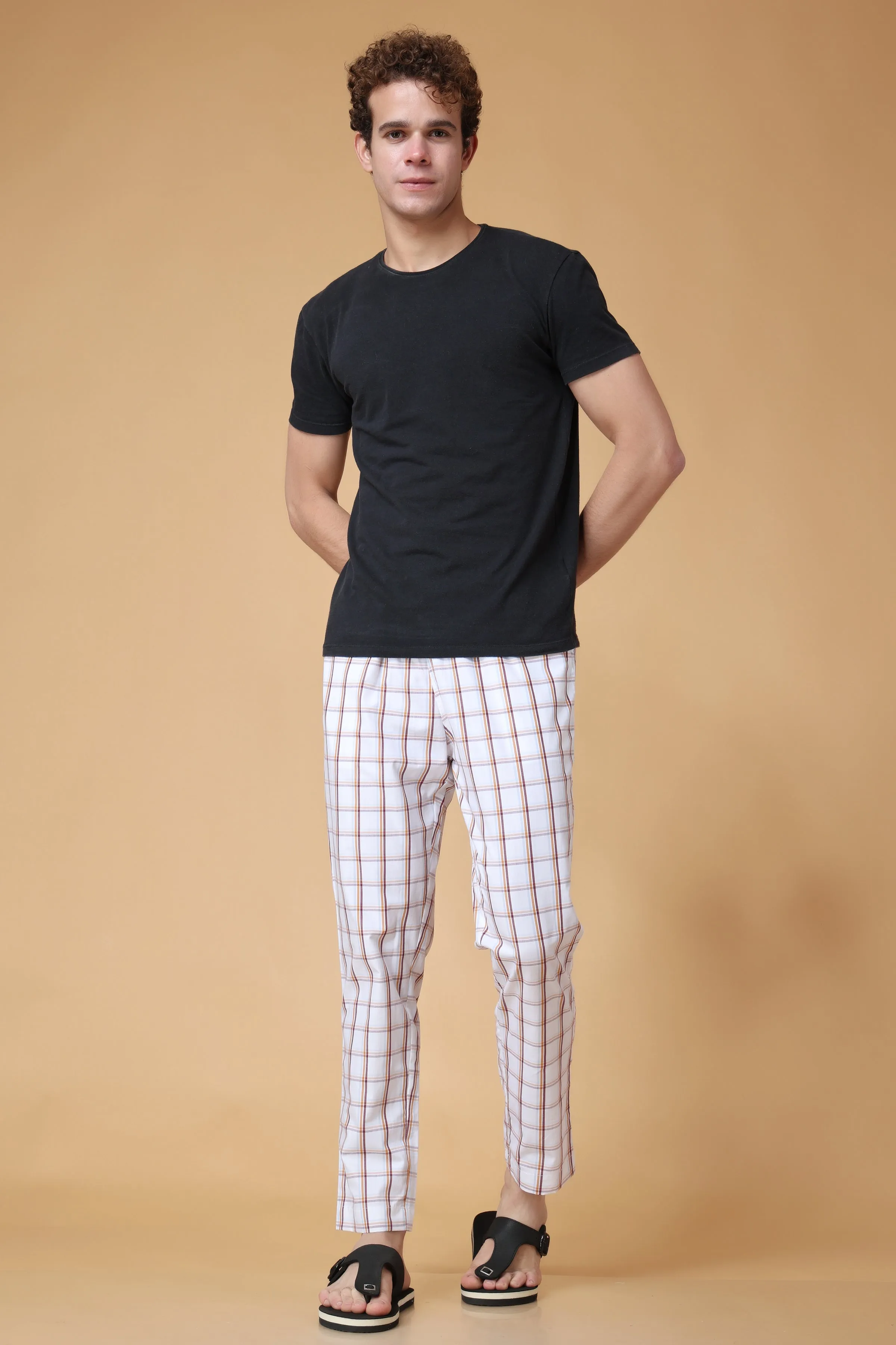 Peach Checked Cotton Pajama Pants