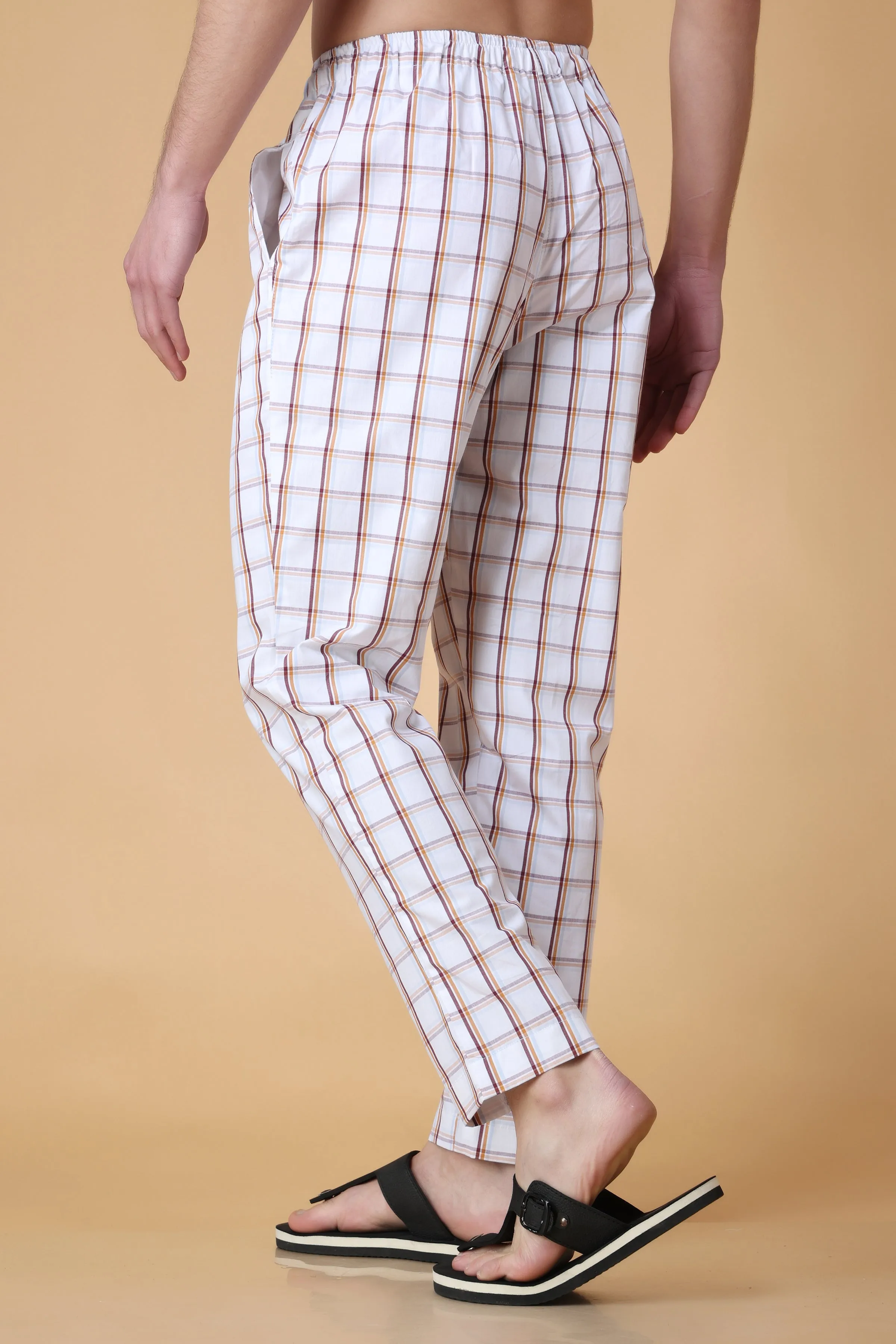 Peach Checked Cotton Pajama Pants