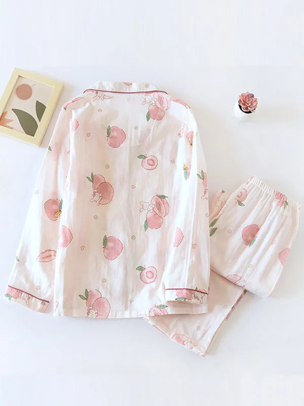 Peaches Print Cotton Pajama Set