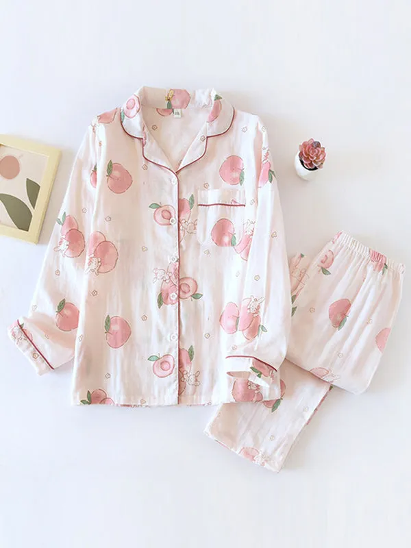 Peaches Print Cotton Pajama Set