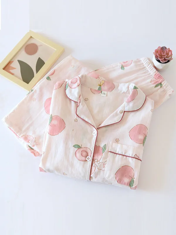 Peaches Print Cotton Pajama Set