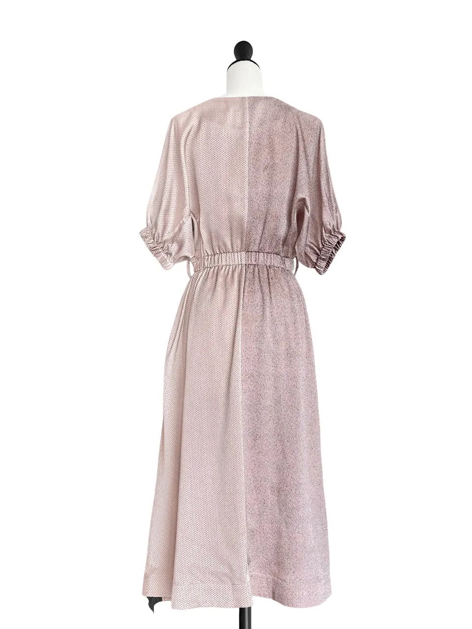 Pink Ruffle Side Slit V-Neck Dress w/Removable Silky Scarf