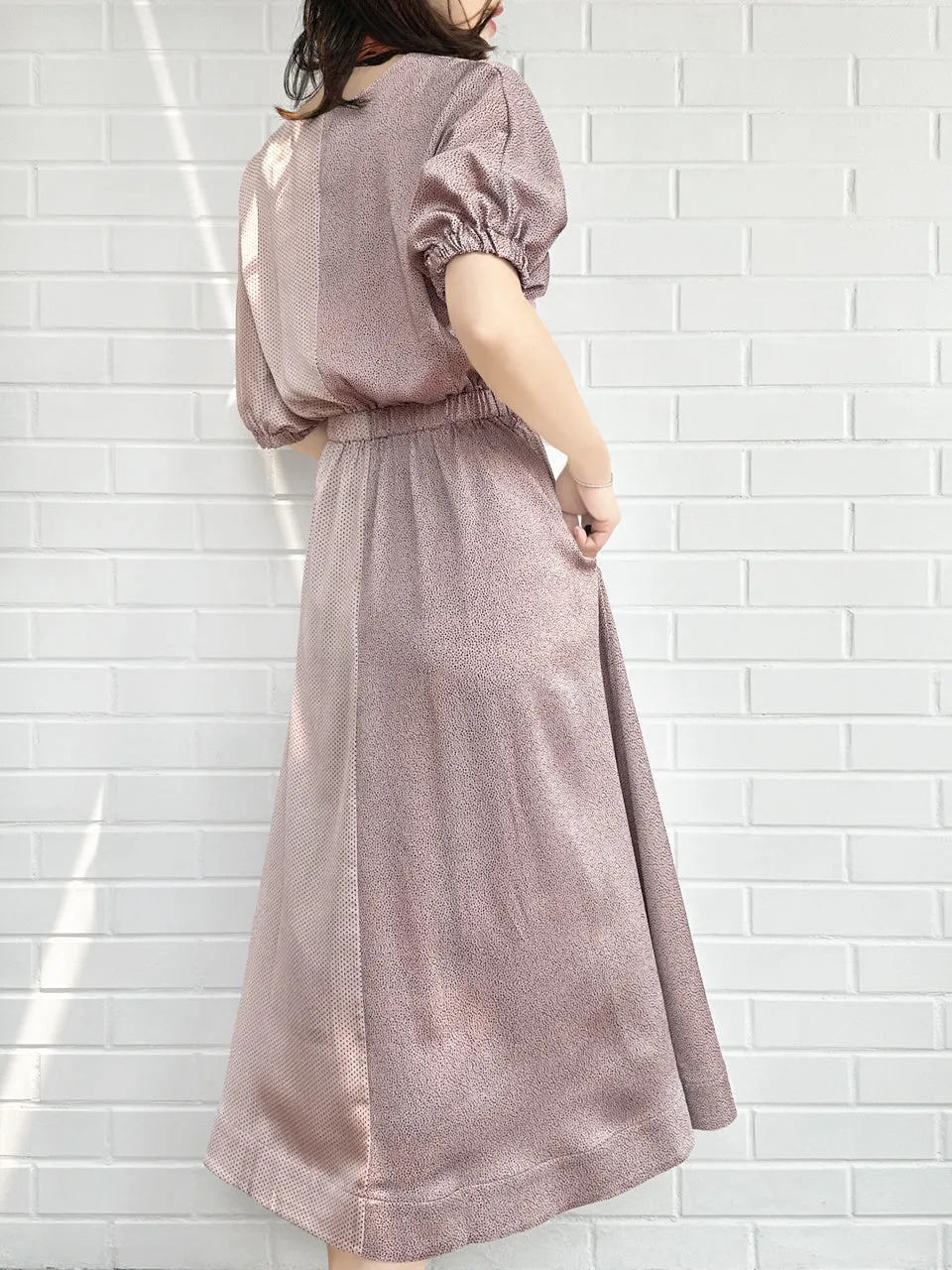 Pink Ruffle Side Slit V-Neck Dress w/Removable Silky Scarf