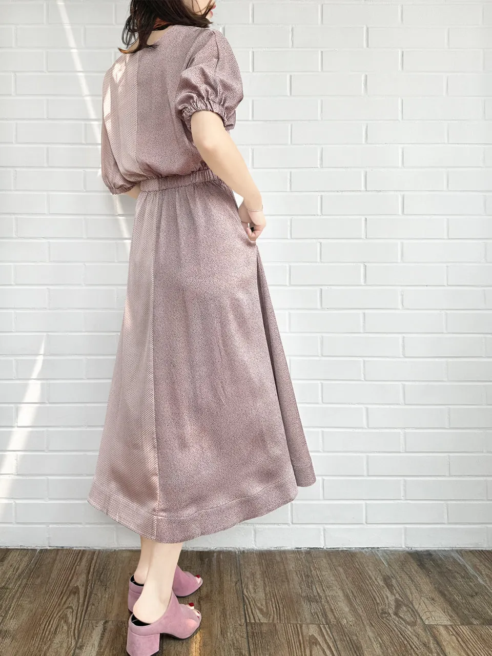 Pink Ruffle Side Slit V-Neck Dress w/Removable Silky Scarf