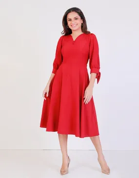 Plain Flared Dress with Knotted Sleeves