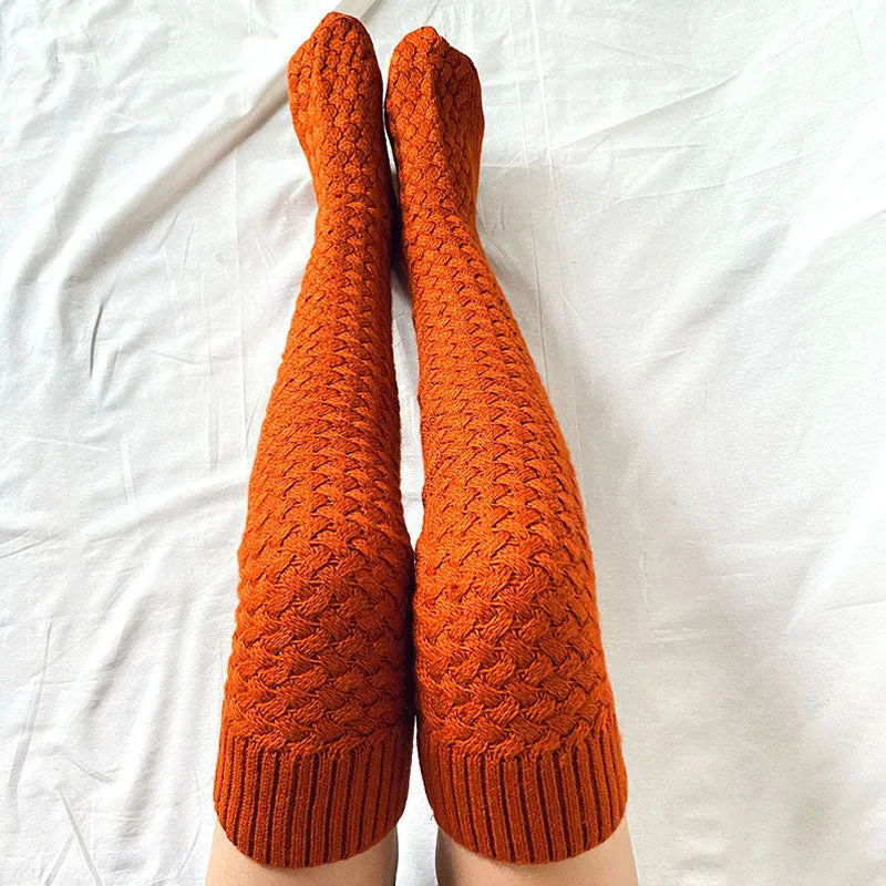 Preppy Style Solid Color Thigh High Textured Knit Socks