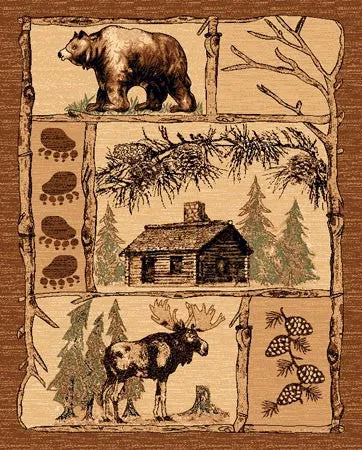 "Bear, Cabin & Moose" Area Rug - 8 x 11