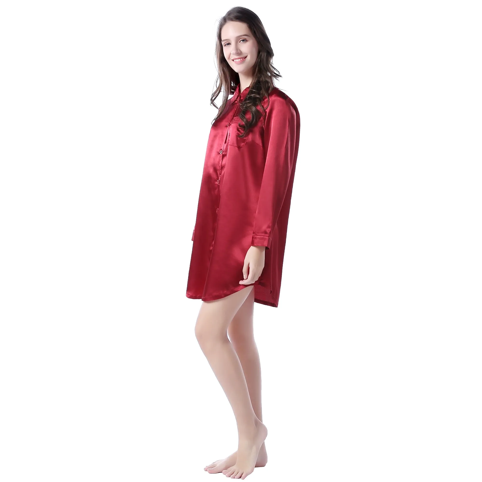 RH US Women's Nightgown Satin Nightshirt Button Sleepwear Pajama Dress RHW2788