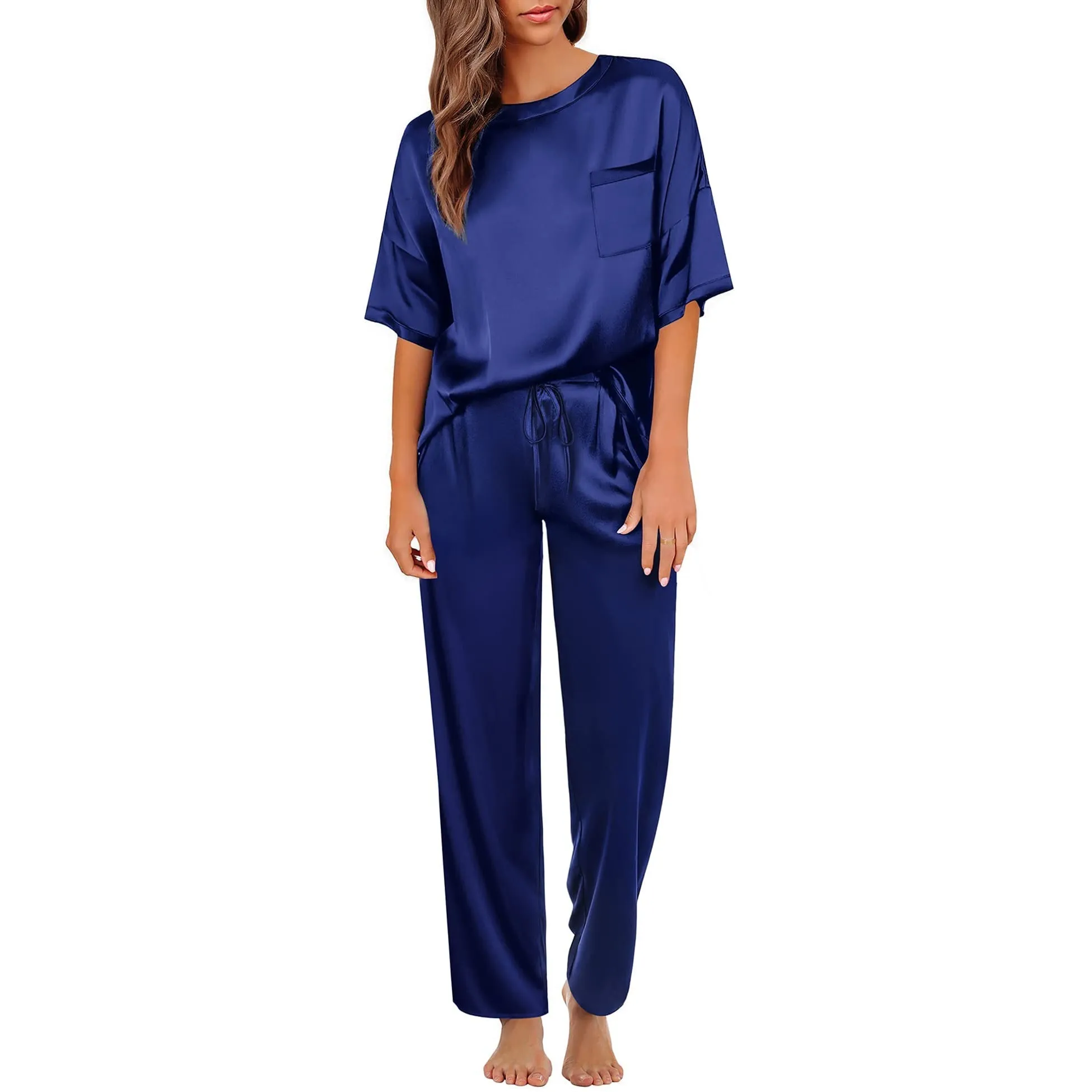 Round Neck Women's Silk Pajamas Set  Silk Sleepwear