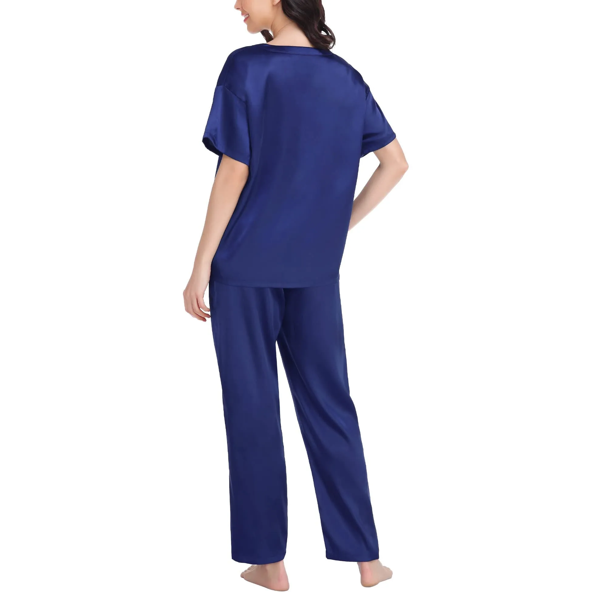 Round Neck Women's Silk Pajamas Set  Silk Sleepwear