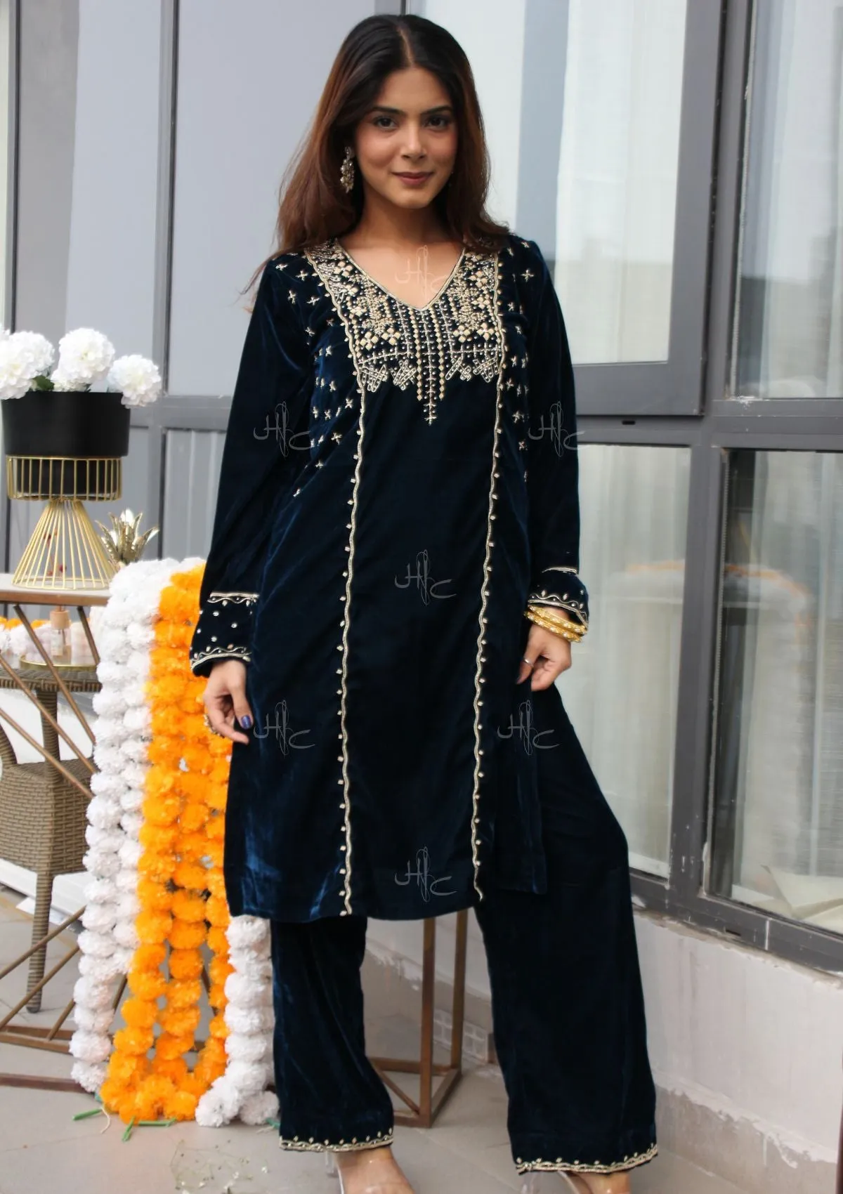 Rumi Embroidered Velvet Straight Kurta Set