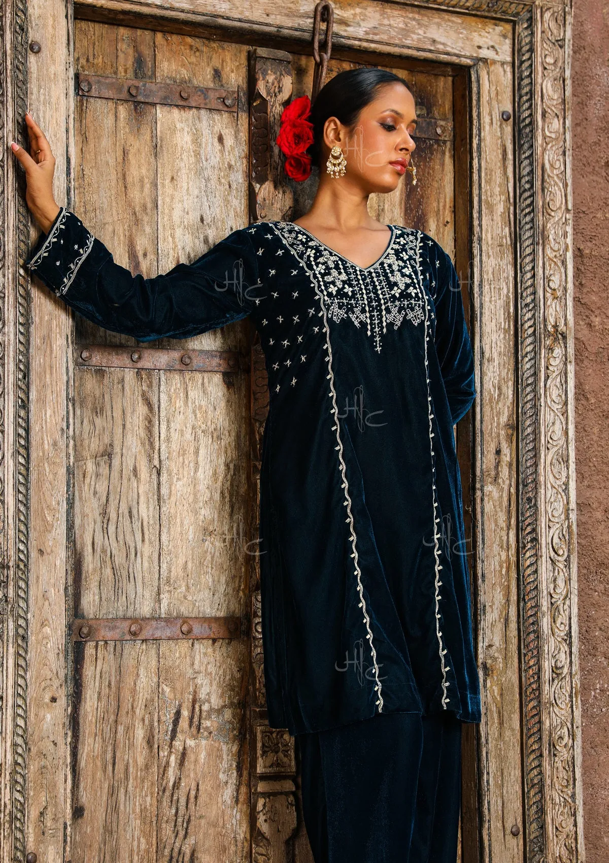 Rumi Embroidered Velvet Straight Kurta Set