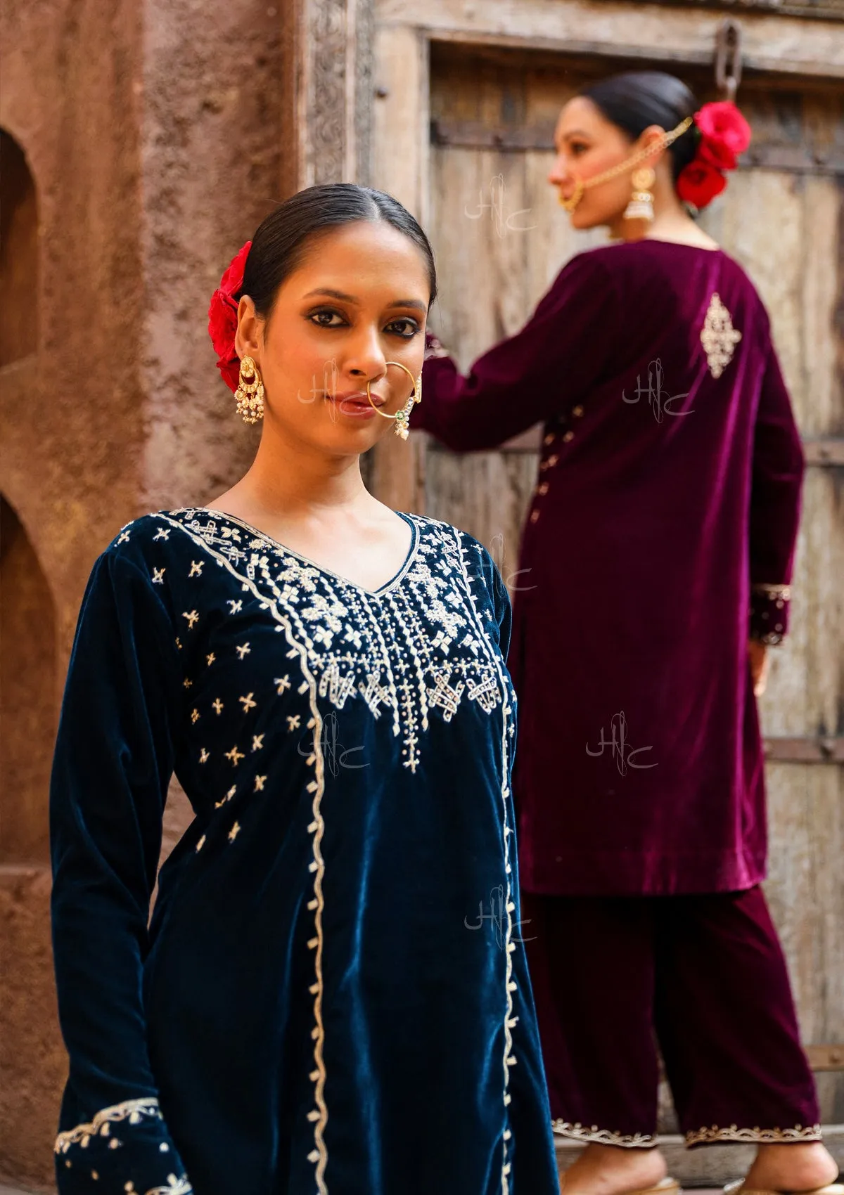 Rumi Embroidered Velvet Straight Kurta Set