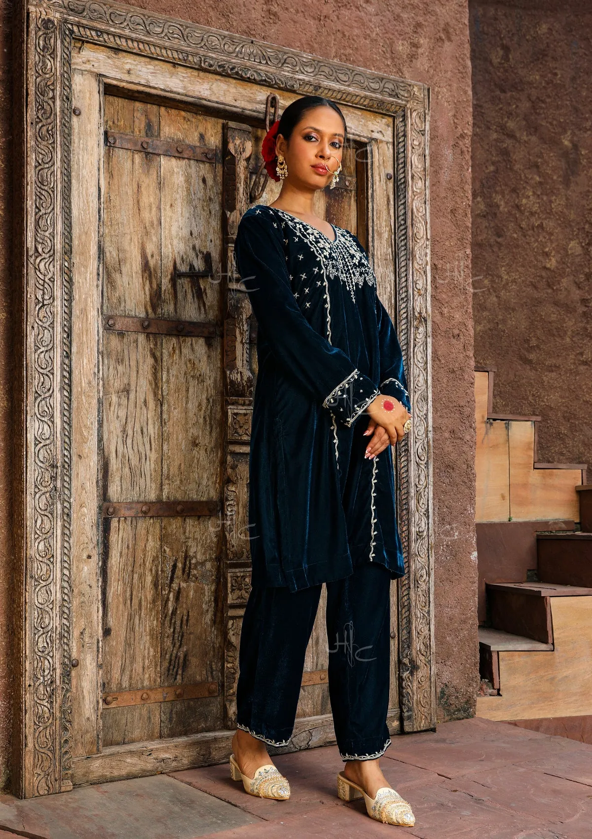 Rumi Embroidered Velvet Straight Kurta Set